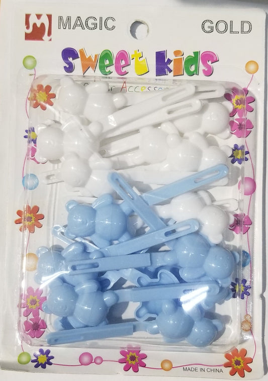 Sweet Kids Hair Barrettes - Bears Blue & White #5135WLB