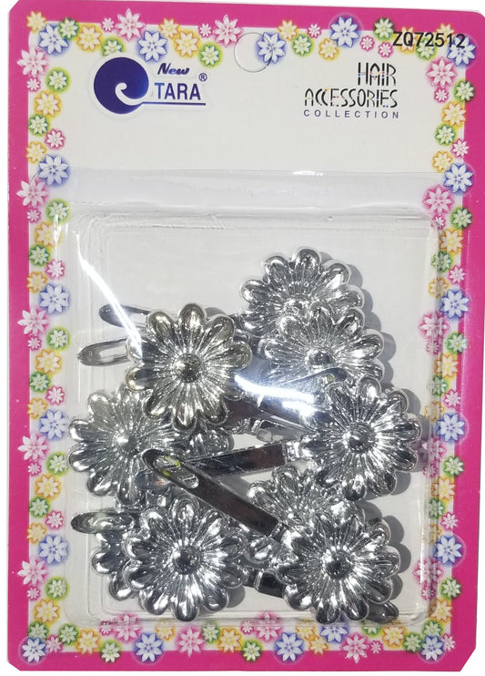Tara Hair Barrettes - Flower Silver #ZQ72512