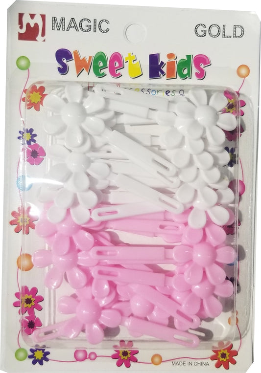 Sweet Kids Hair Barrettes - Flower White & Pink #5140WPK