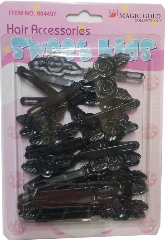 Magic Gold Hair Barrettes - Flowers 1 Black #BRT2018