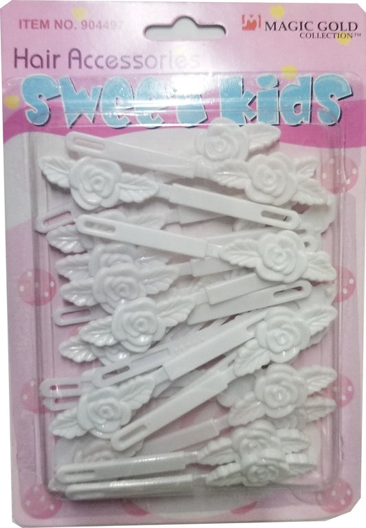 Magic Gold Hair Barrettes - Flowers 1 White #BRT2019