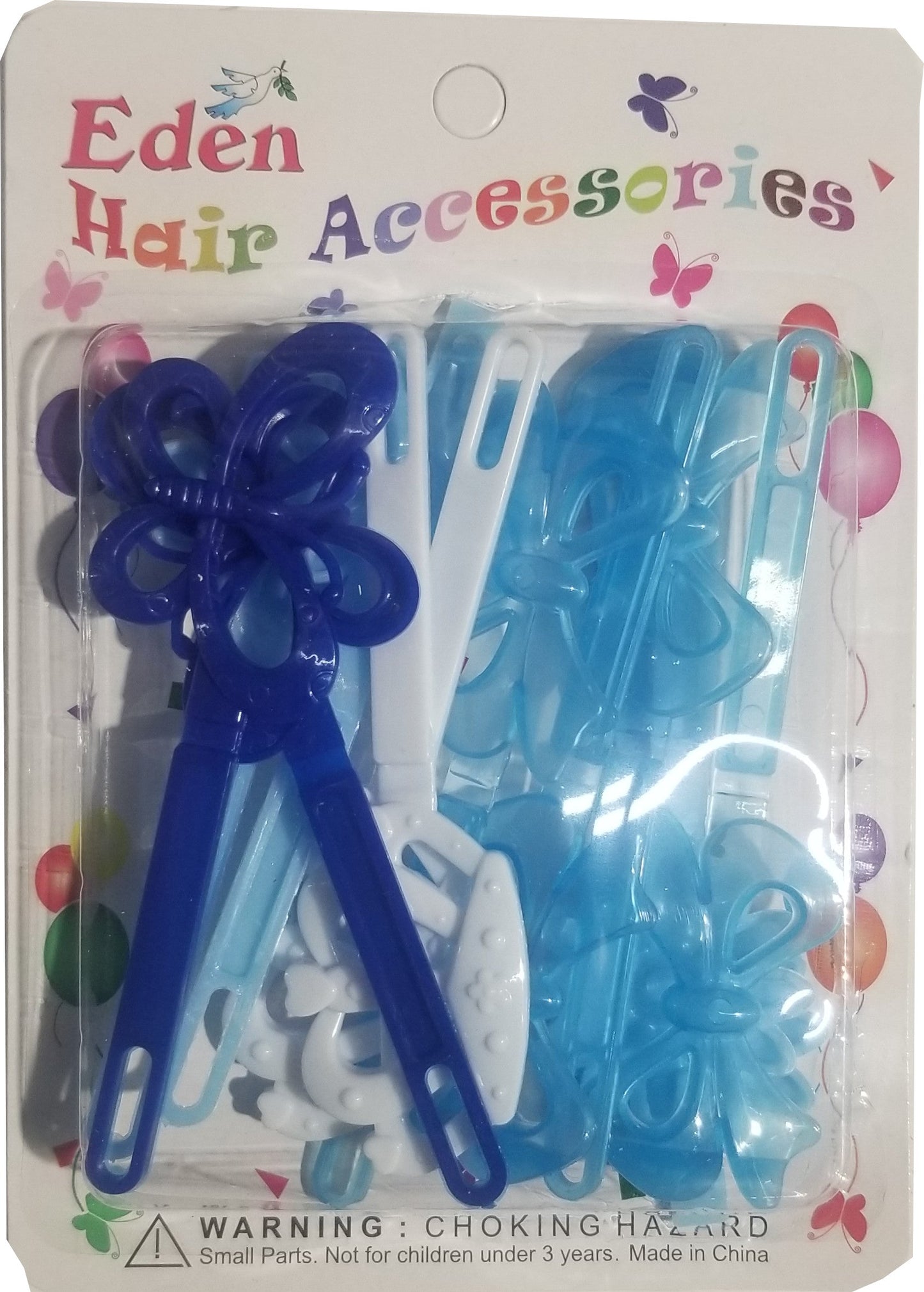 Eden Hair Barrettes - Jumbo Ribbons & Flowers Assorted Blue & White #JB-B6