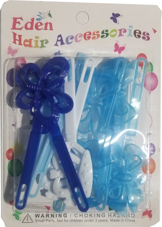 Eden Hair Barrettes - Jumbo Ribbons & Flowers Assorted Blue & White #JB-B6