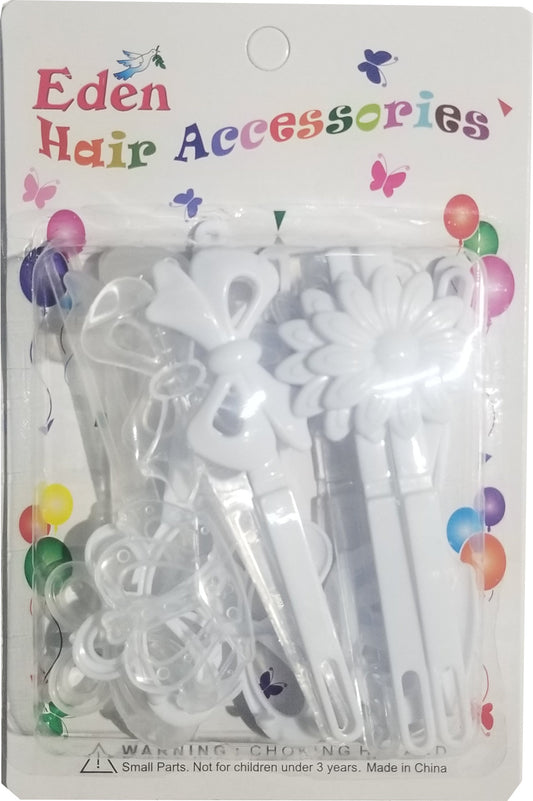 Eden Hair Barrettes - Jumbo Ribbons & Flowers White & Clear #JB-CW