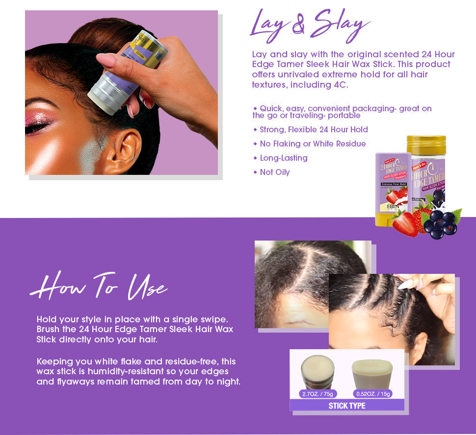 EBIN 24 Hour Edge Tamer Hair Sleek Wax Stick - Peaches