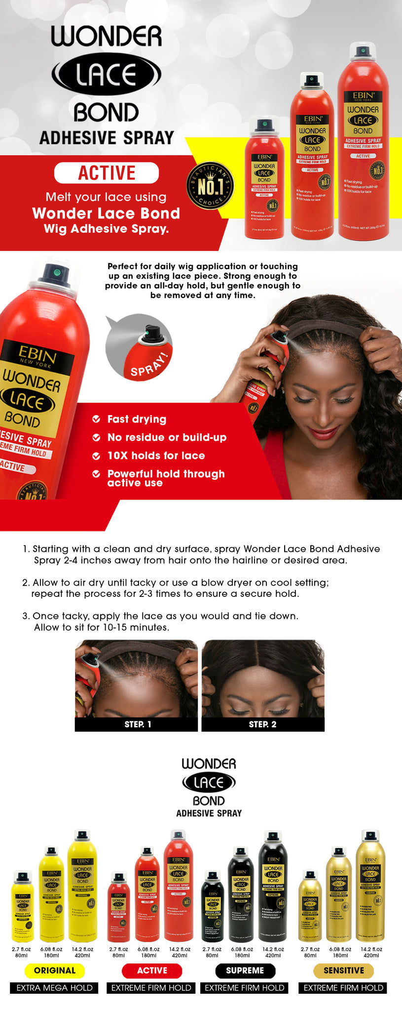 EBIN Wonder Lace Wig Bond Adhesive Spray - Active 6.08oz