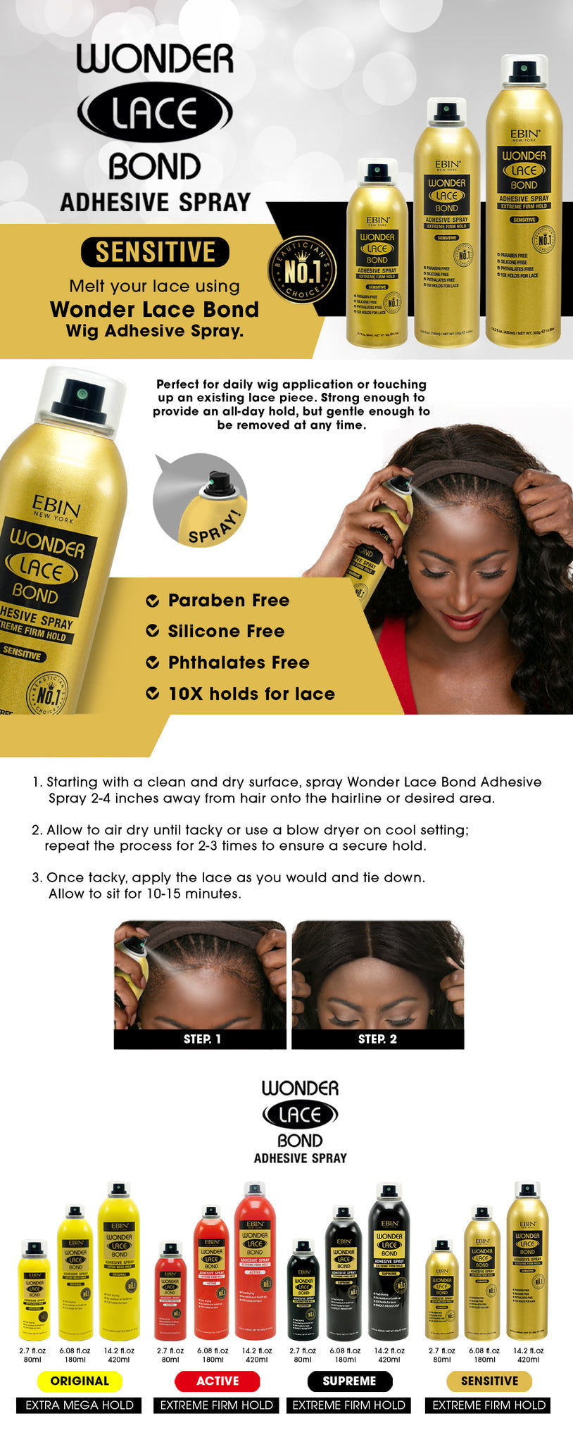 EBIN Wonder Lace Wig Bond Adhesive Spray - Sensitive 14.2oz
