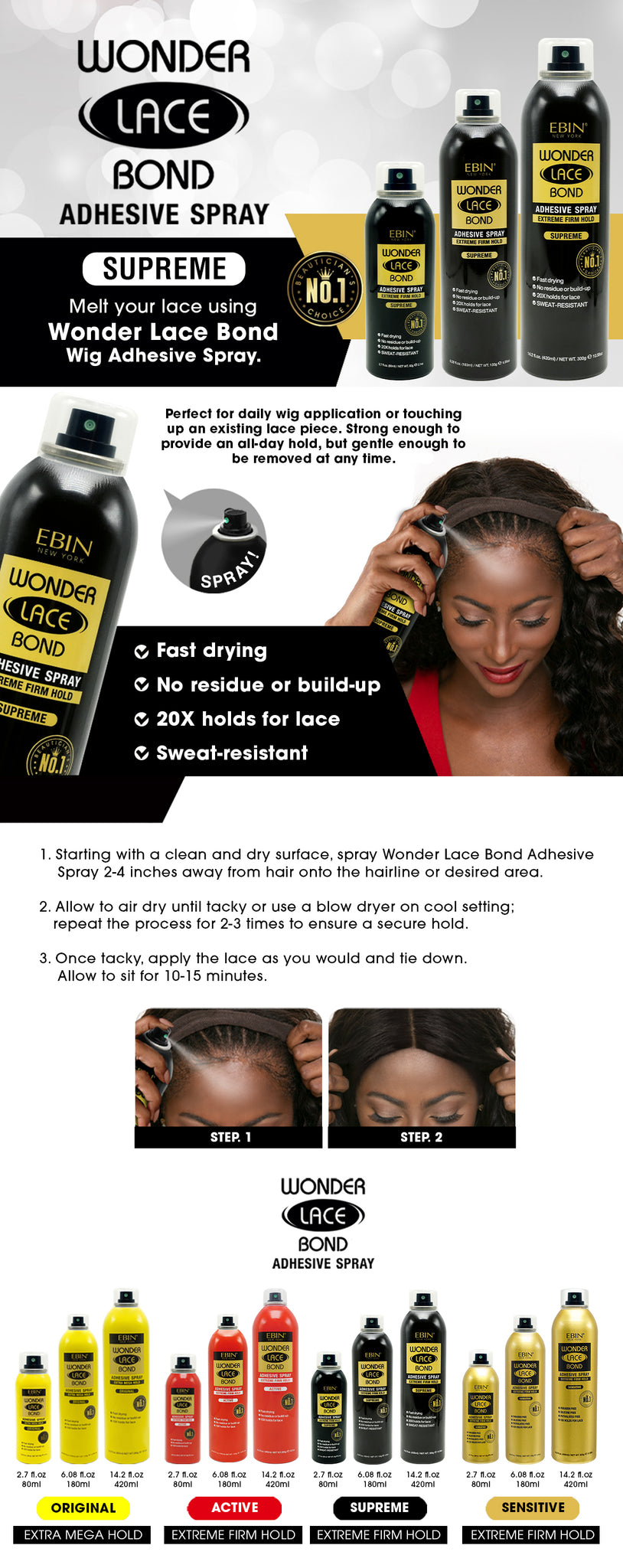 EBIN Wonder Lace Wig Bond Adhesive Spray - Supreme 2.7oz