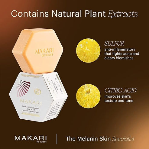 Makari soap with natural plant extracts on a brown background