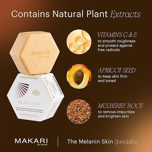Makari skincare product with natural plant extracts on a brown background