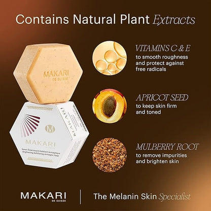 Makari skincare product with natural plant extracts on a brown background