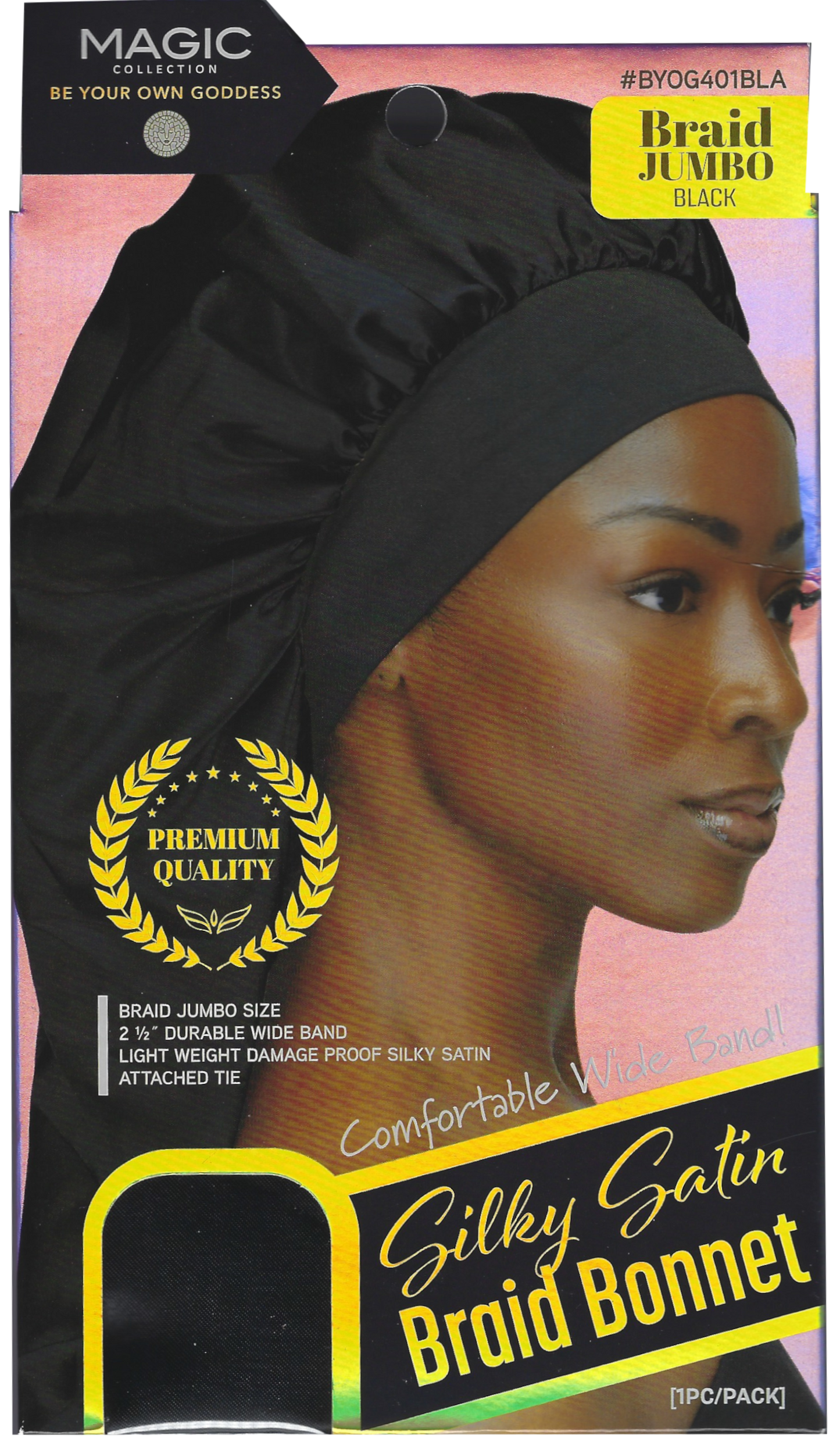 Magic Collection Silky Satin Braid Bonnet #BYOG401BLA Black