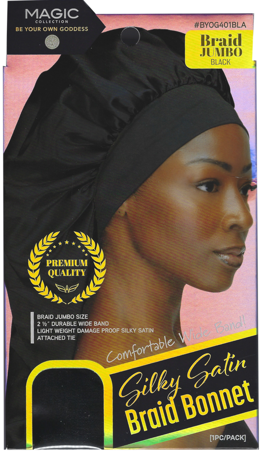 Magic Collection Silky Satin Braid Bonnet #BYOG401BLA Black