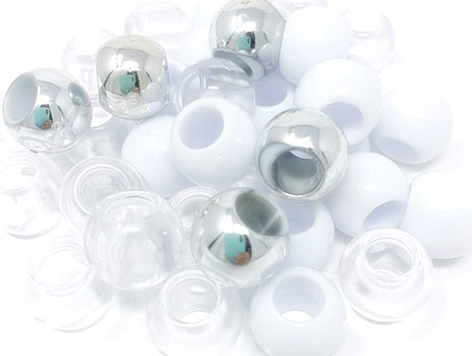 Tara Large Hair Beads - Silver, White & Clear Jumbo Pack #72863