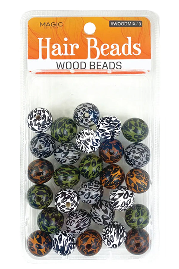 Magic Collection Hair Beads Wood Beads - Round Leopard #WOODMIX13