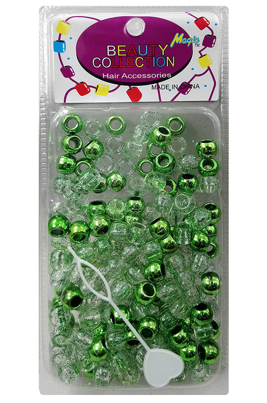 Beauty Collection Round Medium Hair Beads Jumbo Pack - Metallic Green & Clear /Glitter #METGRE