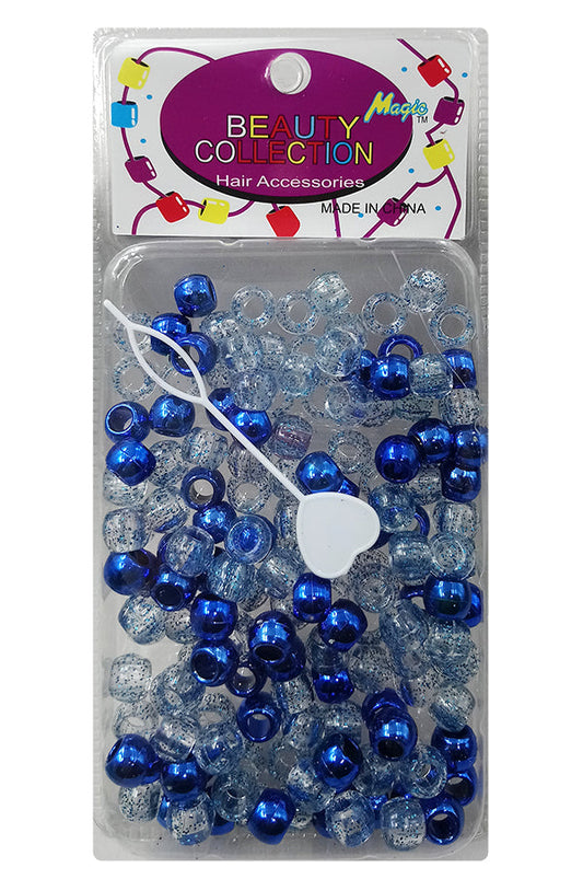 Beauty Collection Round Medium Hair Beads Jumbo Pack - Metallic Royal Blue & Clear /Glitter #METROY