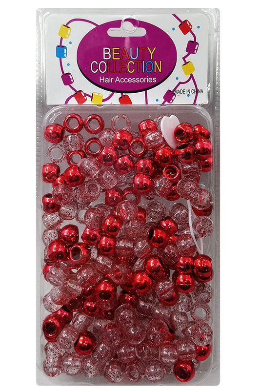 Beauty Collection Round Medium Hair Beads Jumbo Pack - Metallic Pink & Clear /Glitter #METRED