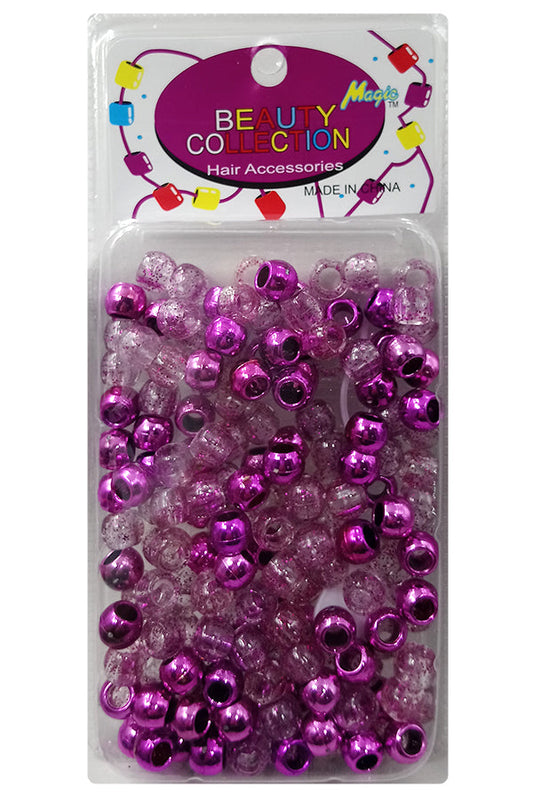 Beauty Collection Round Medium Hair Beads Jumbo Pack - Metallic Purple & Clear /Glitter #MET2PUR