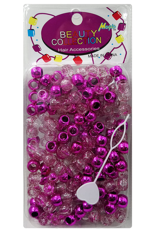 Beauty Collection Round Medium Hair Beads Jumbo Pack - Metallic Pink & Clear /Glitter #METPIN