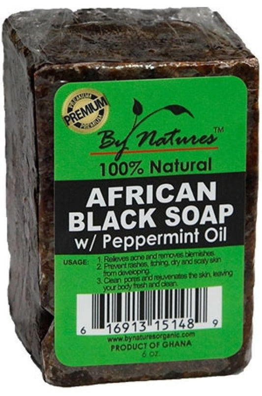 By Natures 100% Natural African Black Soap With Peppermint Oil - Beautiful Black Hair