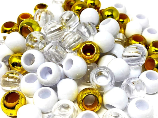 Tara Large Hair Beads - Gold, White & Clear Jumbo Pack #72862