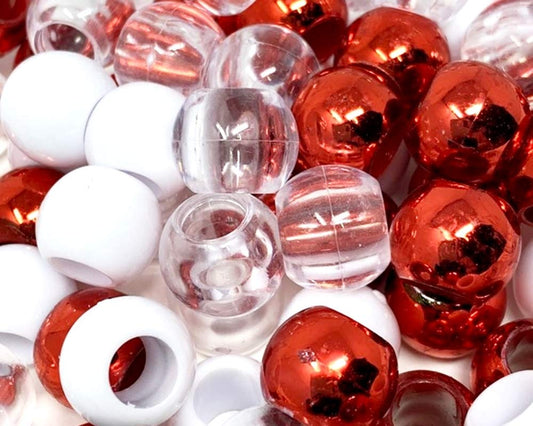 Tara Large Hair Beads - Red, White & Clear Jumbo Pack #72867