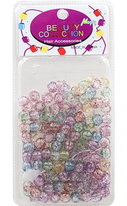 Beauty Collection Round Medium Hair Beads - Crystal w/Multi Color Glitter Jumbo Pack #1000GAST