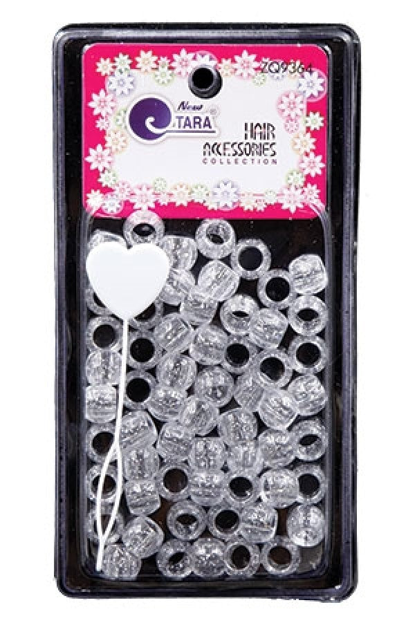 Tara Large Hair Beads - Clear w/ Silver Glitter #9364 - Beautiful Black Hair