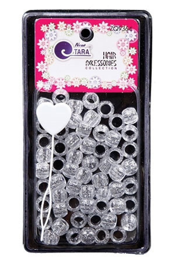 Tara Large Hair Beads - Clear w/ Silver Glitter #9364 - Beautiful Black Hair