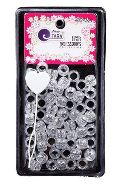 Tara Large Hair Beads - Clear w/ Silver Glitter #9364 - Beautiful Black Hair