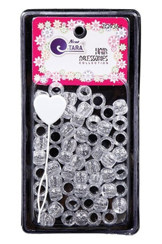 Tara Large Hair Beads - Clear w/ Silver Glitter #9364 - Beautiful Black Hair