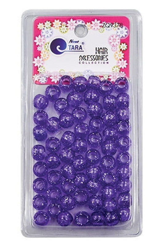 Tara Large Hair Beads - Purple w/ Silver Glitter #ZQ9378 - Beautiful Black Hair