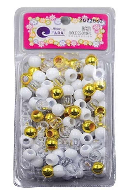 Tara Large Hair Beads - Gold, White & Clear Jumbo Pack #72862 - Beautiful Black Hair
