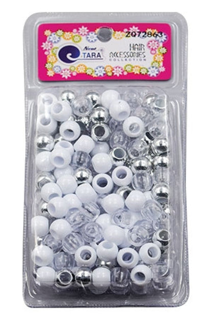 Tara Large Hair Beads - Silver, White & Clear Jumbo Pack #72863 - Beautiful Black Hair