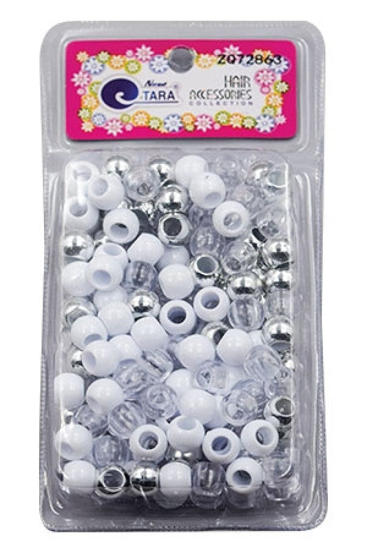 Tara Large Hair Beads - Silver, White & Clear Jumbo Pack #72863 - Beautiful Black Hair