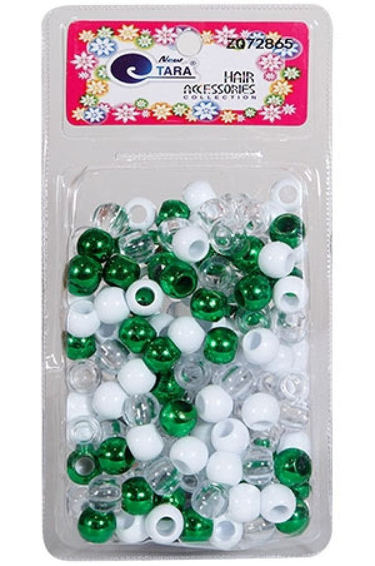 Tara Large Hair Beads - Green, White & Clear Jumbo Pack #72865 - Beautiful Black Hair