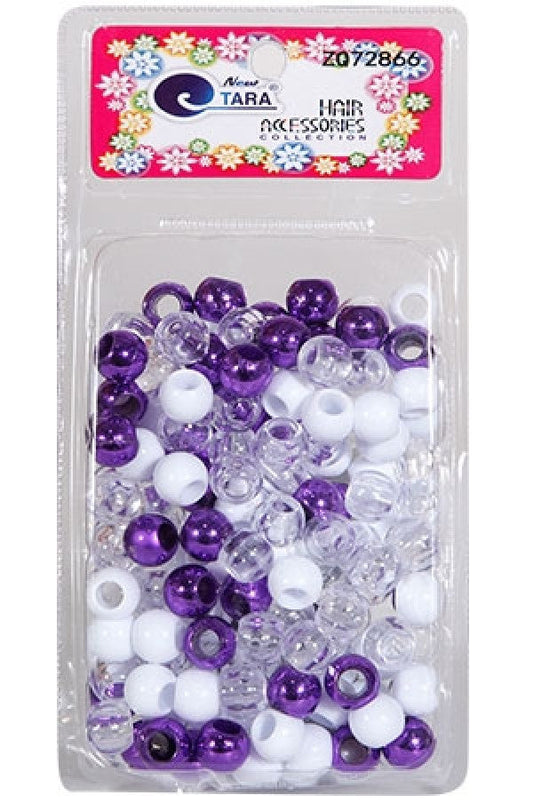 Tara Large Hair Beads - Purple, White & Clear Jumbo Pack #72866 - Beautiful Black Hair
