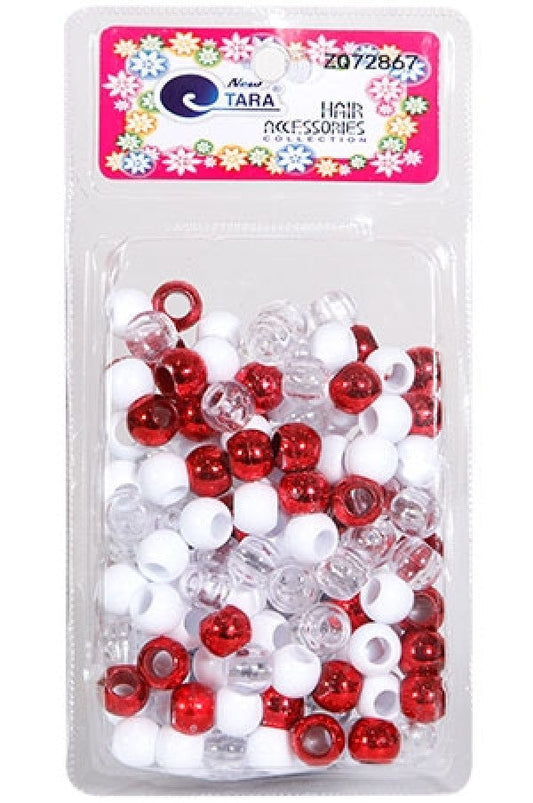 Tara Large Hair Beads - Red, White & Clear Jumbo Pack #72867 - Beautiful Black Hair