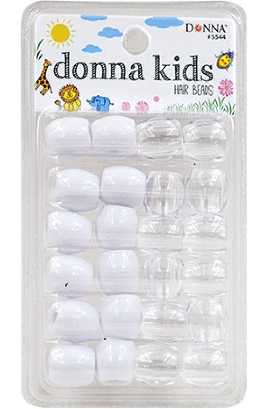 Donna Kids Hair Beads - Clear & White #5544