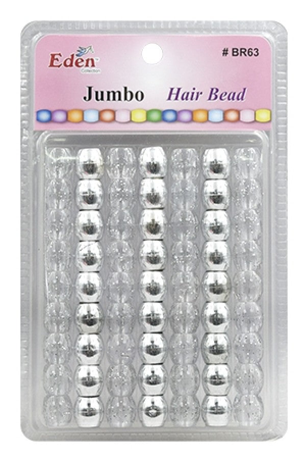 Eden Jumbo Hair Beads - Silver & Clear w/ Glitter #BR63MSG