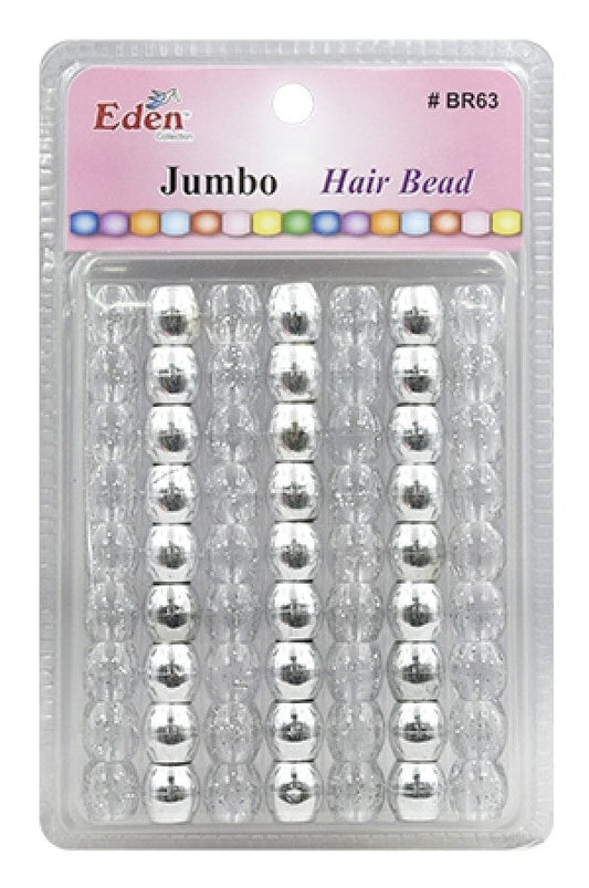 Eden Jumbo Hair Beads - Silver & Clear w/ Glitter #BR63MSG