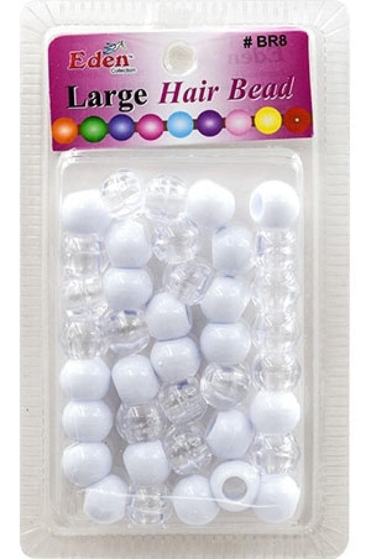 Eden Large Hair Beads - Clear & White #BR8CW - Beautiful Black Hair