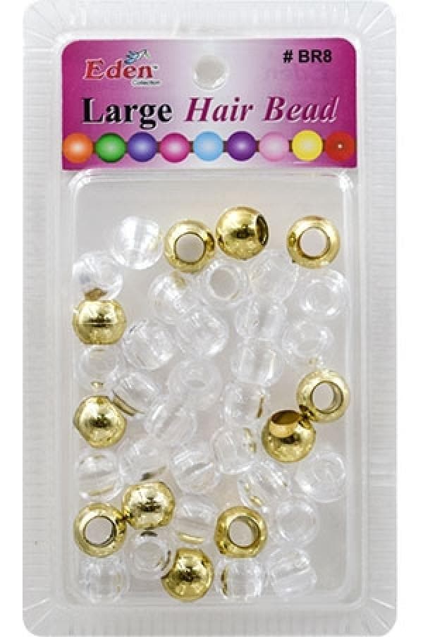 Eden Large Hair Beads - Clear & Gold #BR8MGC - Beautiful Black Hair