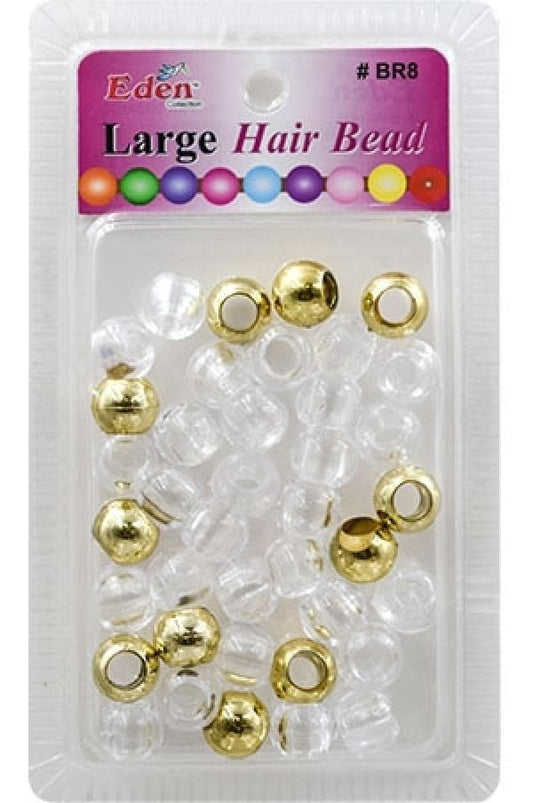 Eden Large Hair Beads - Clear & Gold #BR8MGC - Deluxe Beauty Supply