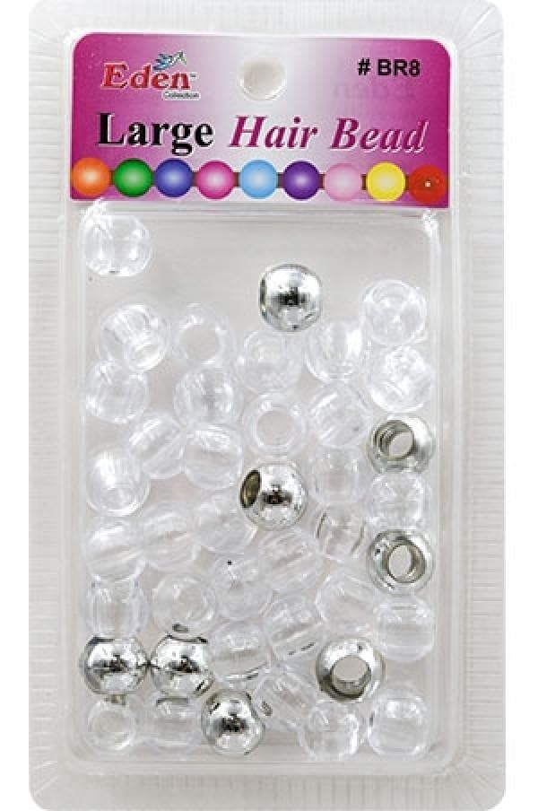 Eden Large Hair Beads - Clear & Silver #BR8MSC - Beautiful Black Hair