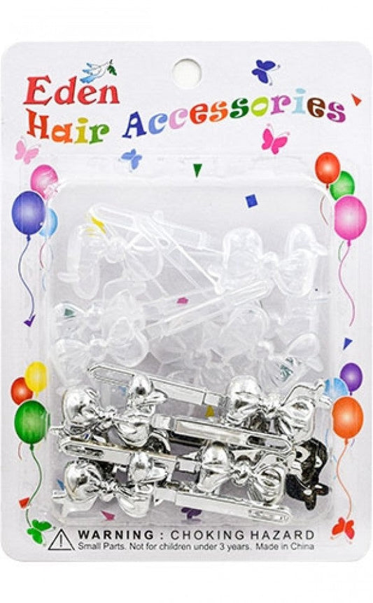 Eden Hair Barrettes - Bow Tie Silver & Clear #TB-MSC