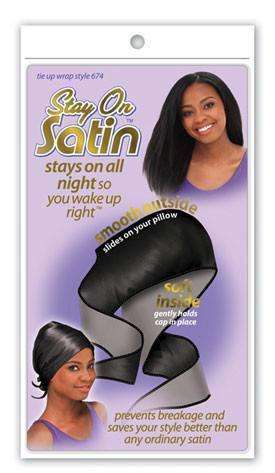 Stay On Satin Tie Up Wrap - Style 674 Black - Beautiful Black Hair