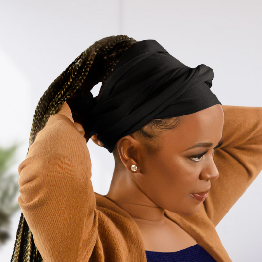 Broadus Collection Headwrap Scarf 60"X15" - Black