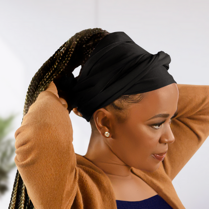 Broadus Collection Headwrap Scarf 60"X15" - Black